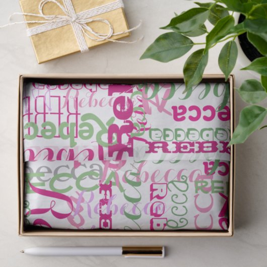 Roze vun Naam Collage Allover Afdrukken Tissuepapier (Geschenk)
