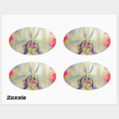 Roze vuurorchidee, surrealistische waterverf flora ovale sticker (Vel)