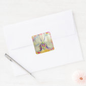 Roze vuurorchidee, surrealistische waterverf flora vierkante sticker (Envelop)