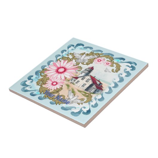 Roze vuurtoren van Daisy Tegeltje (Zijkant)