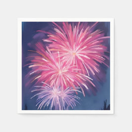 Roze Vuurwerk | Gelukkig Nieuwjaar Waterverf Servet