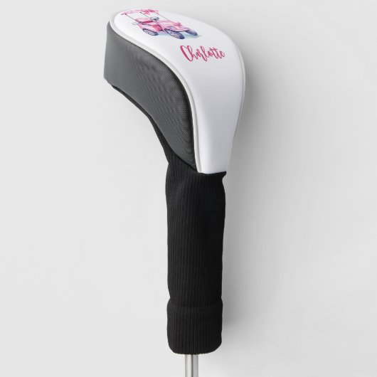 Roze wagen monogram schrift golfheadcover (Schuin)