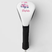 Roze wagen monogram schrift golfheadcover (Voorkant)