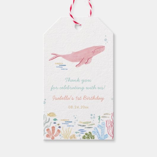 Roze Walvis 1e Verjaardag Bedankt Cadeau Labels Cadeaulabel (Voorkant)
