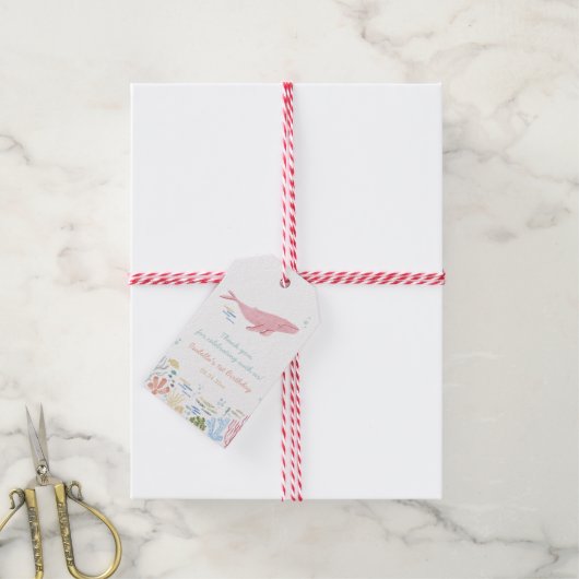 Roze Walvis 1e Verjaardag Bedankt Cadeau Labels Cadeaulabel (Met Touw)