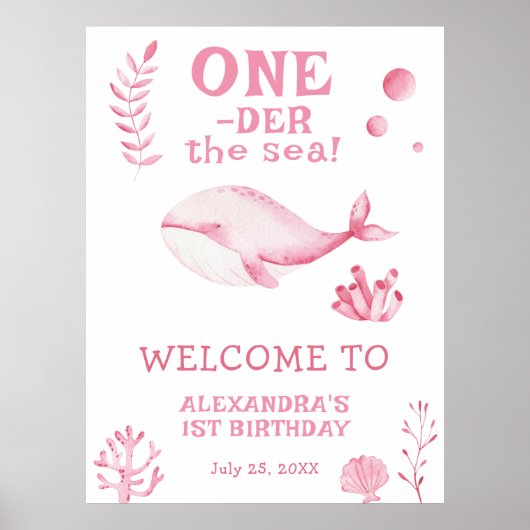 Roze Walvis 1e Verjaardag Onder de zee Poster (Voorkant)
