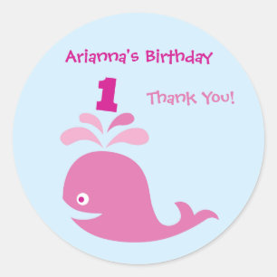 Roze Walvis 1e Verjaardagsgunst Sticker
