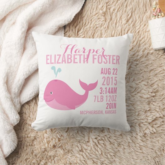 Roze walvis - Aankondiging van geboorteregeling Kussen (Deken)