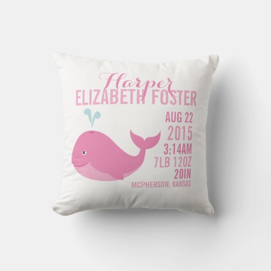 Roze walvis - Aankondiging van geboorteregeling Kussen (Voorkant)