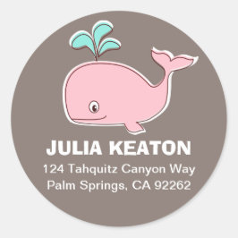 Roze walvis Adresetiketten Ronde Sticker