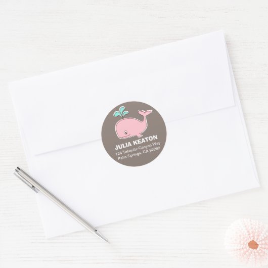 Roze walvis Adresetiketten Ronde Sticker (Envelop)