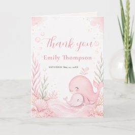 Roze Walvis Baby Shower Bedankkaart