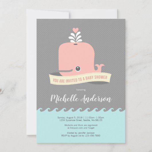 Roze Walvis Baby Shower Uitnodiging (Voorkant)