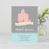 Roze Walvis Baby Shower Uitnodiging (Staand voorkant)