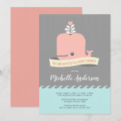 Roze Walvis Baby Shower Uitnodiging (Voorkant / Achterkant)