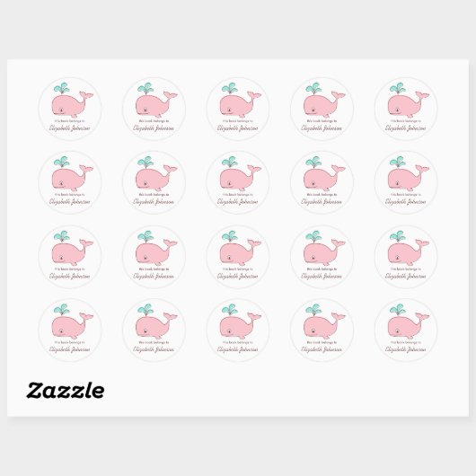 Roze walvis Boekplaten Ronde Sticker (Vel)
