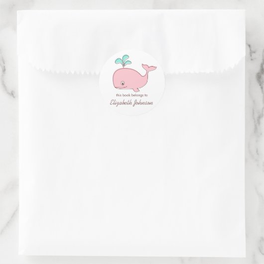 Roze walvis Boekplaten Ronde Sticker (Tas)