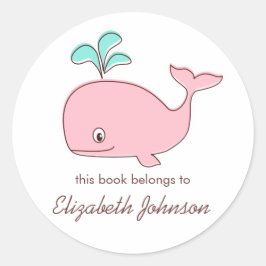 Roze walvis Boekplaten Ronde Sticker