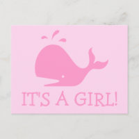 Roze walvis briefkaarten voor nieuwe baby | Het is