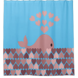 Roze walvis en harten douchegordijn