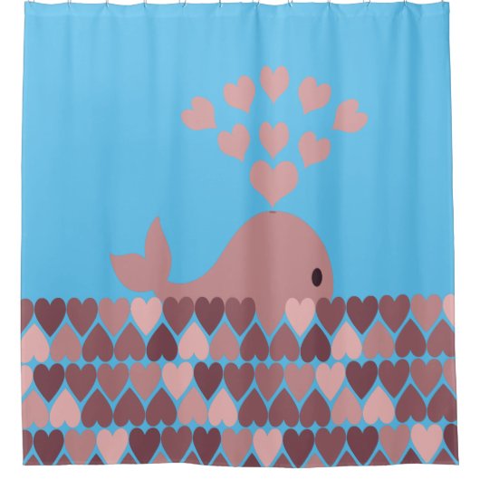 Roze walvis en harten douchegordijn (Voorkant)