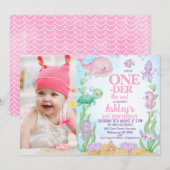 Roze Walvis Foto Oneder het Zee 1e Verjaardag Kaart (Voorkant / Achterkant)