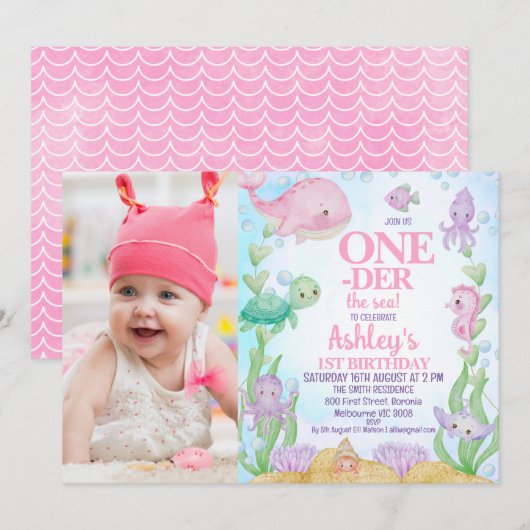 Roze Walvis Foto Oneder het Zee 1e Verjaardag Kaart (Voorkant / Achterkant)
