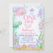 Roze Walvis Foto Oneder het Zee 1e Verjaardag Kaart (Voorkant)