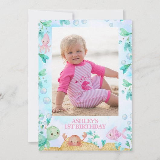 Roze Walvis Foto Oneder het Zee 1e Verjaardag Kaart (Achterkant)