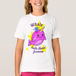 Roze walvis Hallo daar met gierige staren T-shirt