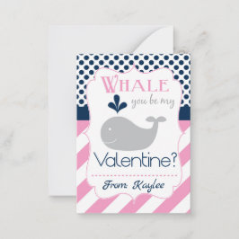 Roze walvis Je bent mijn Valentijn Notitiekaartje