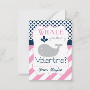 Roze walvis Je bent mijn Valentijn Notitiekaartje