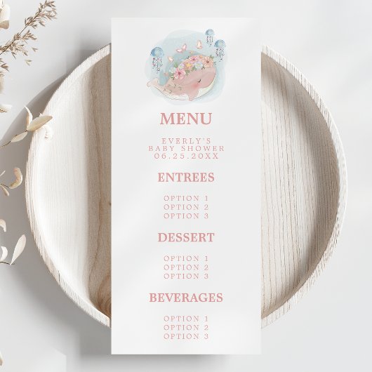Roze Walvis Kwallen Meisje Baby Shower Menu