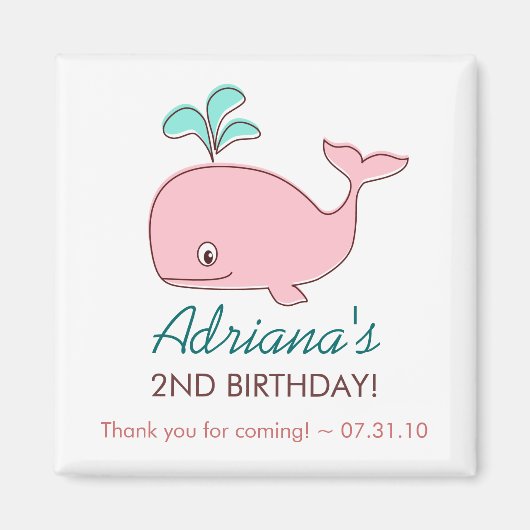 Roze walvis magneet partij gunsten (Voorkant)