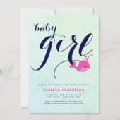 Roze walvis marine typografie oceaan baby meisje d kaart (Voorkant)