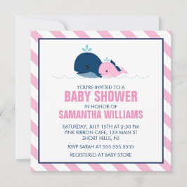 Roze Walvis Meisje Baby shower Kaart