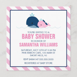 Roze Walvis Meisje Baby shower Kaart