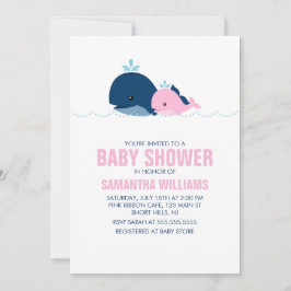 Roze Walvis Meisje Baby shower Kaart