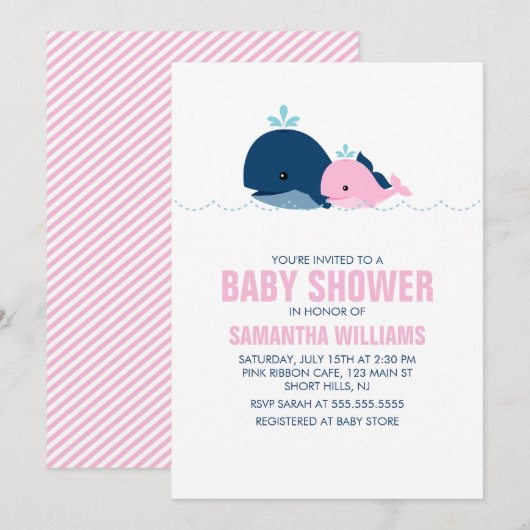 Roze Walvis Meisje Baby shower Kaart (Voorkant / Achterkant)