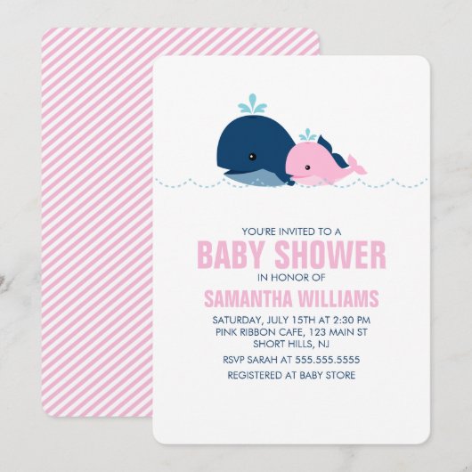 Roze Walvis Meisje Baby shower Kaart (Voorkant / Achterkant)