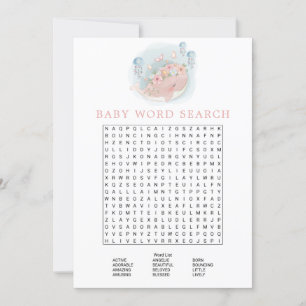 Roze Walvis Meisje Baby Shower Woordzoekspel Game Kaart
