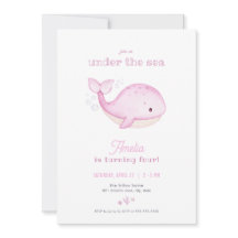 Roze Walvis Meisje Onder het Zee Verjaardagsuitnod