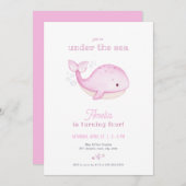 Roze Walvis Meisje Onder het Zee Verjaardagsuitnod Kaart (Voorkant / Achterkant)