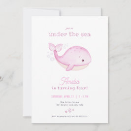 Roze Walvis Meisje Onder het Zee Verjaardagsuitnod Kaart