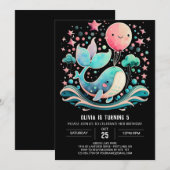 Roze walvis nautische meisje verjaardag kaart (Voorkant / Achterkant)