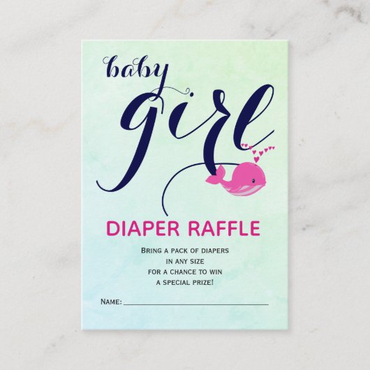 Roze walvis oceaan Luier Raffle Baby Meisje Douche Informatiekaartje (Voorkant)