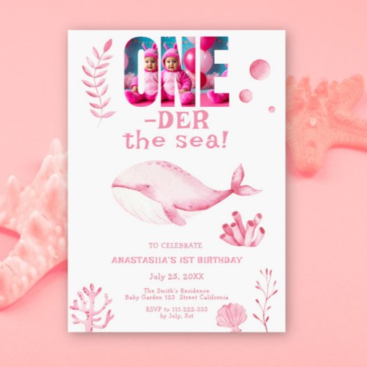 Roze Walvis Onder De Zee 1e Verjaardag Kaart