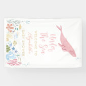 Roze walvis onder het Zee Baby shower Welkom Spandoek (Horizontaal)