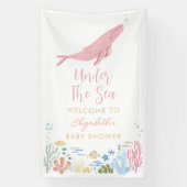 Roze walvis onder het Zee Baby shower Welkom Spandoek (Verticaal)