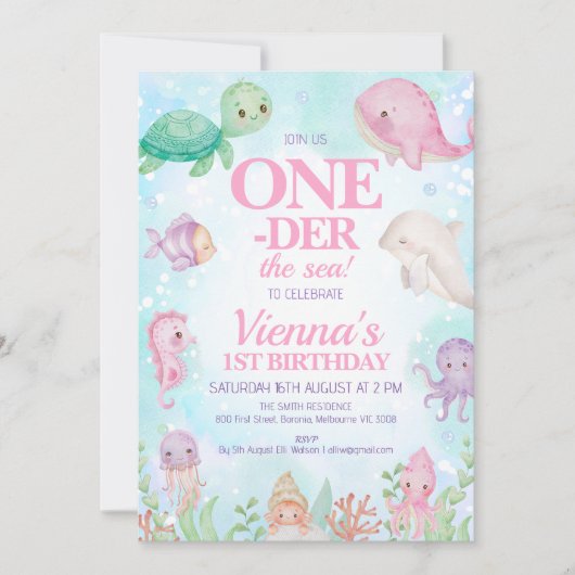 Roze walvis onder het Zee creëert de eerste verjaa Kaart (Voorkant)